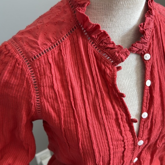 Faherty - Willa Top - Carmine Red - Button Up Blouse - Size X-Small - Picture 4 of 11